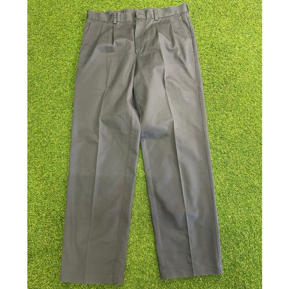 Nordstrom Smartcare Pleated Chinos Mens 34x32 Gray Wrinkle-Free Dress Pants
